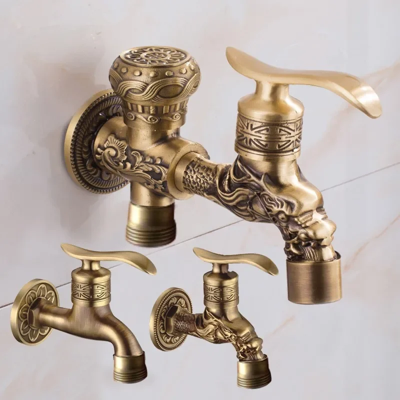 Outdoor Faucet Carving Wall Mounted Zinc Alloy Antique Faucet Garden Washbasin Faucet Decorative Garden Mop Faucet Outdoor Sink