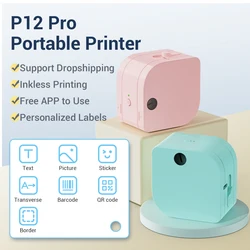 Phomemo P12 PRO Label Maker Mini Portable Label Printer Rechargeable 12mm Adhesive Label Ribbon Printer Machine Similar to P12