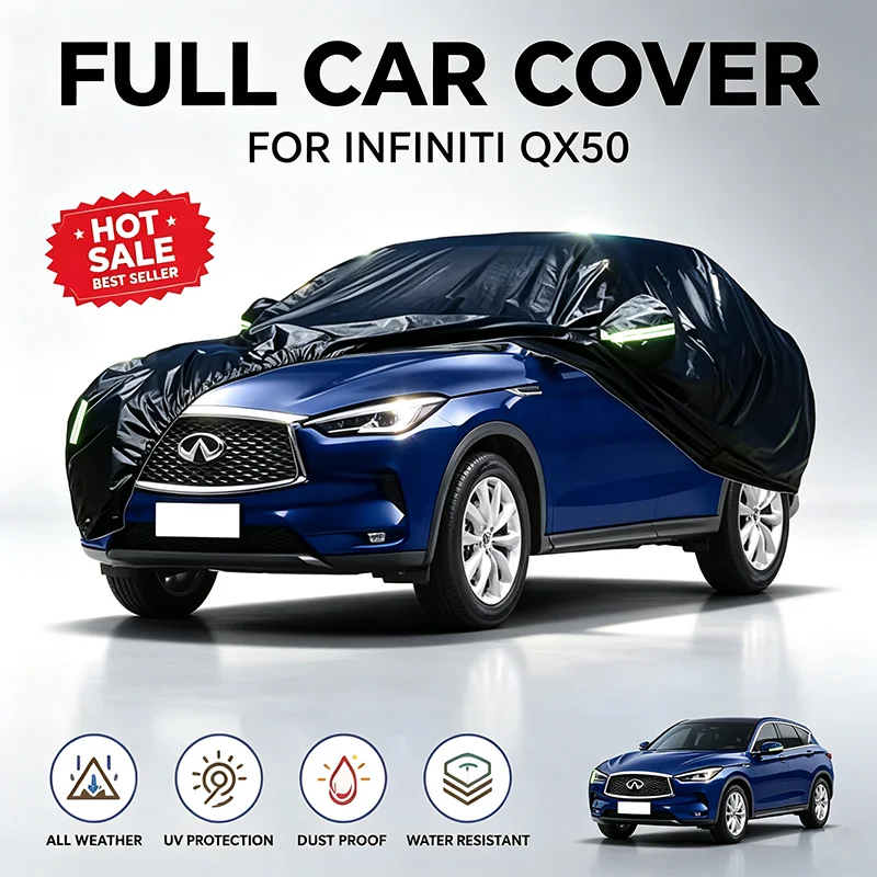 For Infiniti QX50 Full Car Cover All Weather Snow Sun UV Dustproof Reflective Strips Wind Straps Outdoor
