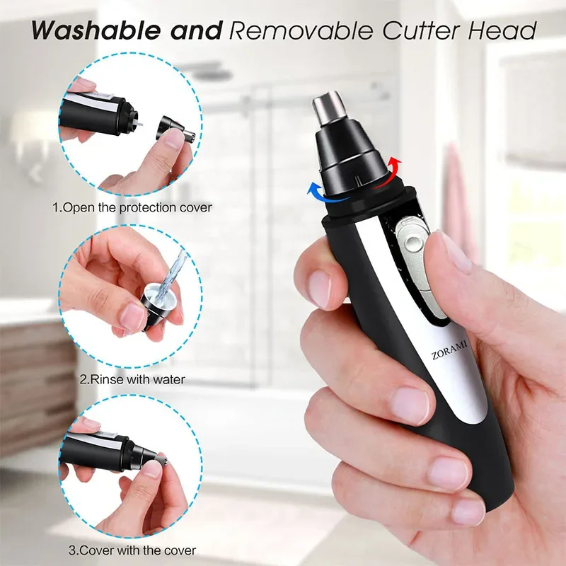 Professional Waterproof Painless Cordless 360 Bevel Blade Home Appliance Electric Ear Nose Eyebrow Hair Remover Epilator Machine