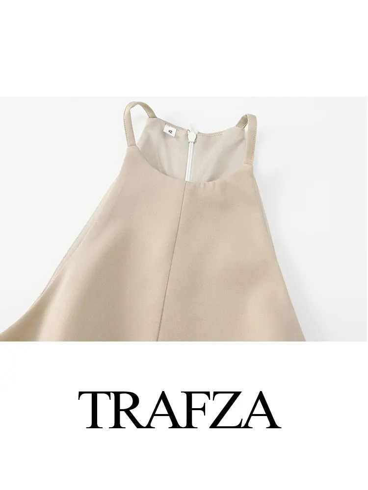 TRAFZA 2024 Letnia moda damska Sukienki khaki Bez rękawów O Neck Halter Neck Slim Krótkie sukienki Vintage Elegancka kobieca sukienka
