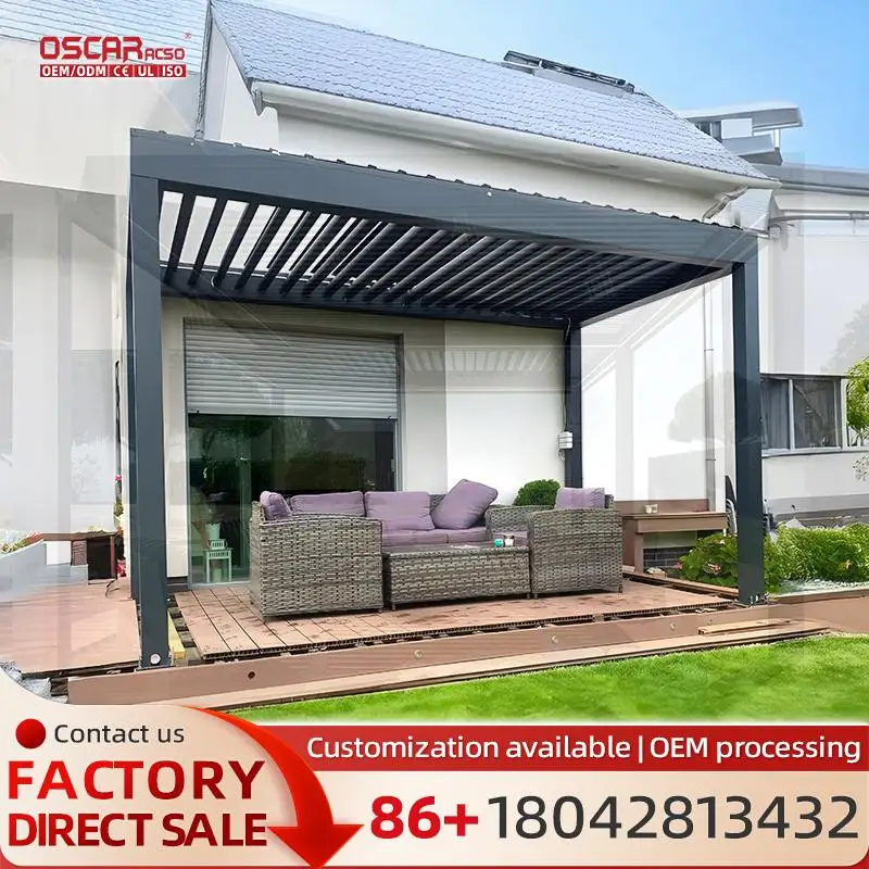 

Изготовленное на заказ алюминиевое солнцезащитное укрытие с жалюзи, уличный биоклиматический дизайн, деревянная пластиковая рама из сплава, варианты патио, сада, заднего двора, использование перго