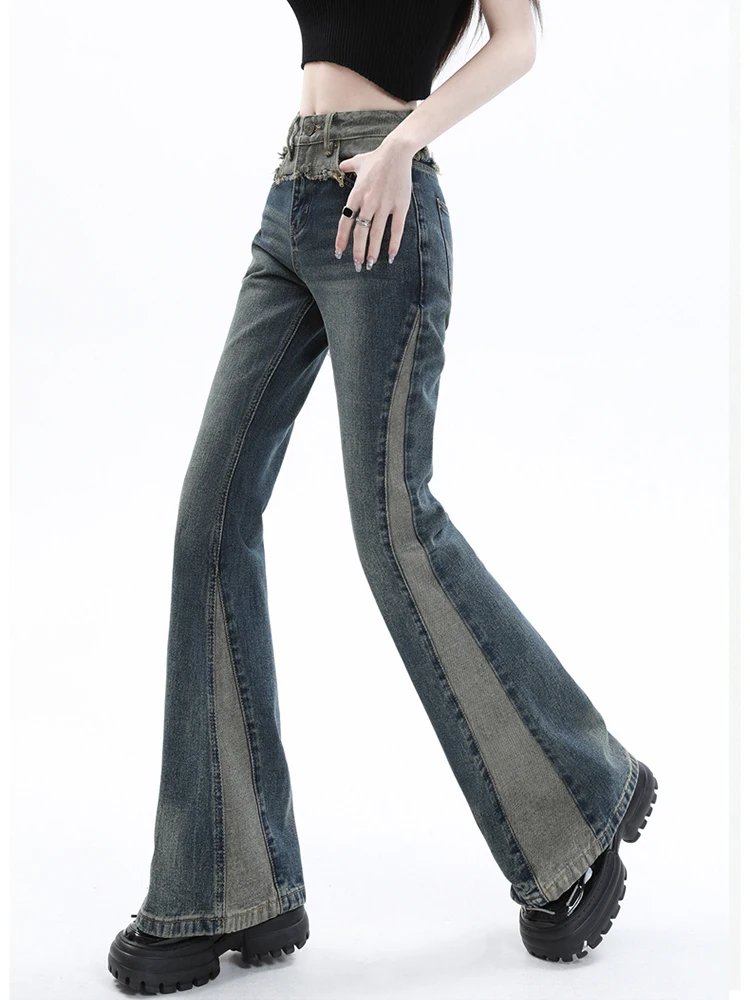 Imagem -03 - Reddachic-blue Patchwork Flare Jeans para Mulheres Streetwear Coreano Elegante Feminino Jeans Azul Vintage Moda Grunge Y2k