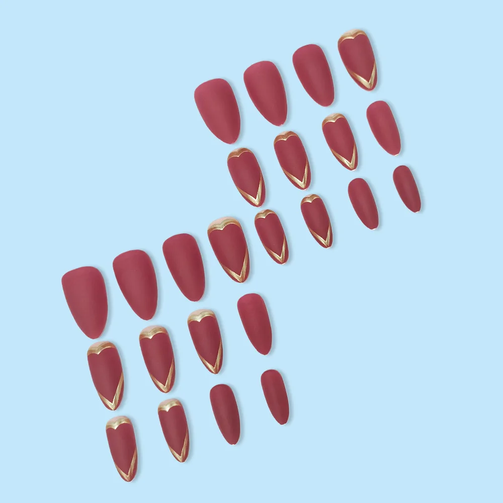 24 قطعة اللوز الأحمر الأظافر كاذبة الذهب الحب طباعة الرجعية الشتاء الأظافر وهمية نصائح يمكن ارتداؤها انفصال سيدة الموضة اضغط على الأظافر #3