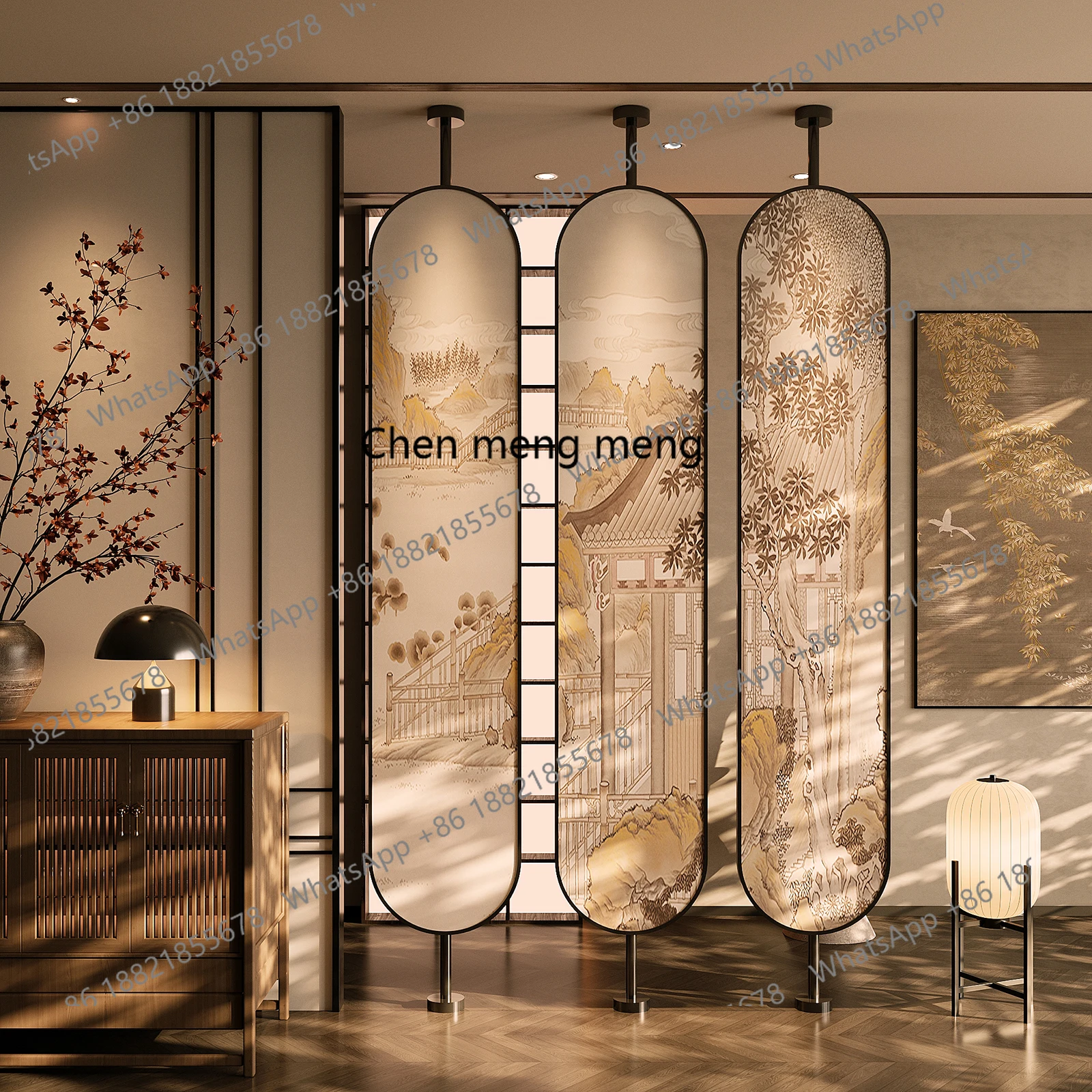 

New Chinese stainless steel screen partition living room porch block decorative zen office rotatable screen