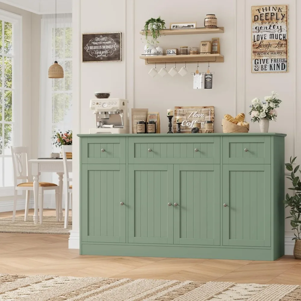 خزانة بوفيه مطبخ حديثة مقاس 55 بوصة مع أدراج وتخزين بار القهوة الخشبي القابل للتعديل