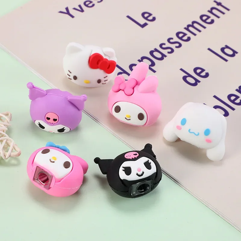 

Kawaii Mini Kuromi Silicone Manual Pencil Sharpener Cute HelloKittys Melody Cartoon Single Hole Sharpener Student Kids Gifts