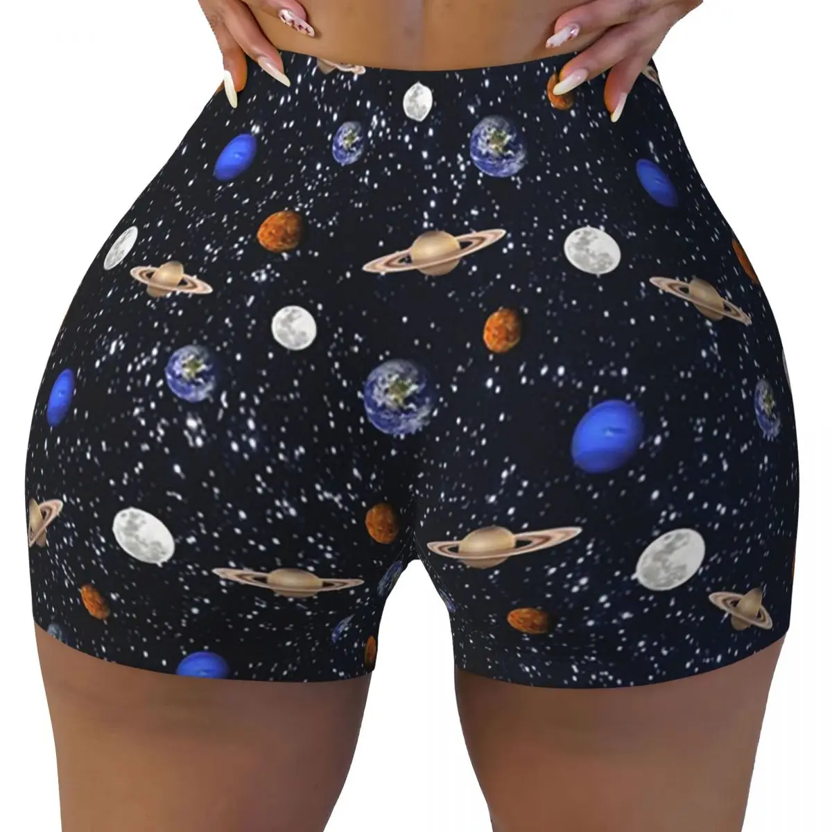 

Пользовательские шорты для йоги с солнечной системой, космическими планетами, Вселенной, женские шорты для тренировок в тренажерном зале, спортивные шорты для волейбола, байкерские шорты