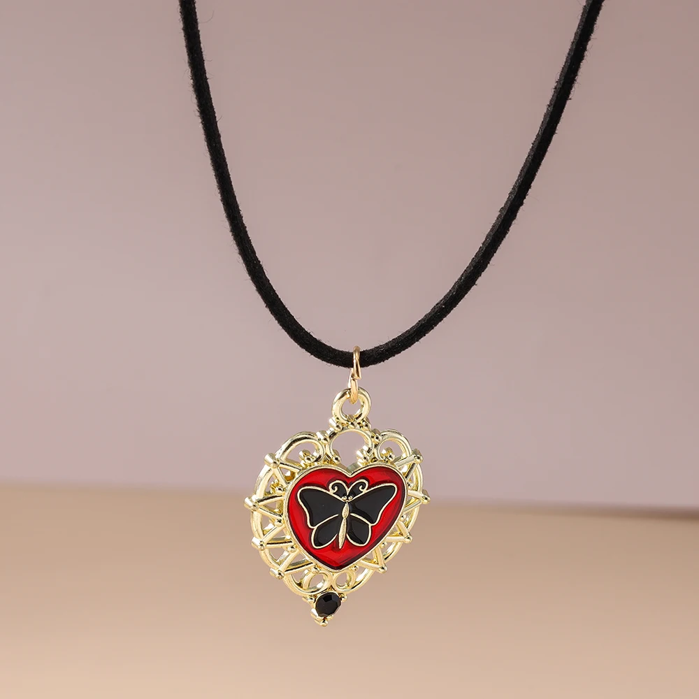 Aihua Vintage Mode Lederband Schmetterling Herz Anhänger Halskette für Frauen Männer Kpop Schmuck Accessoires Y2k Ästhetik – Detail 3