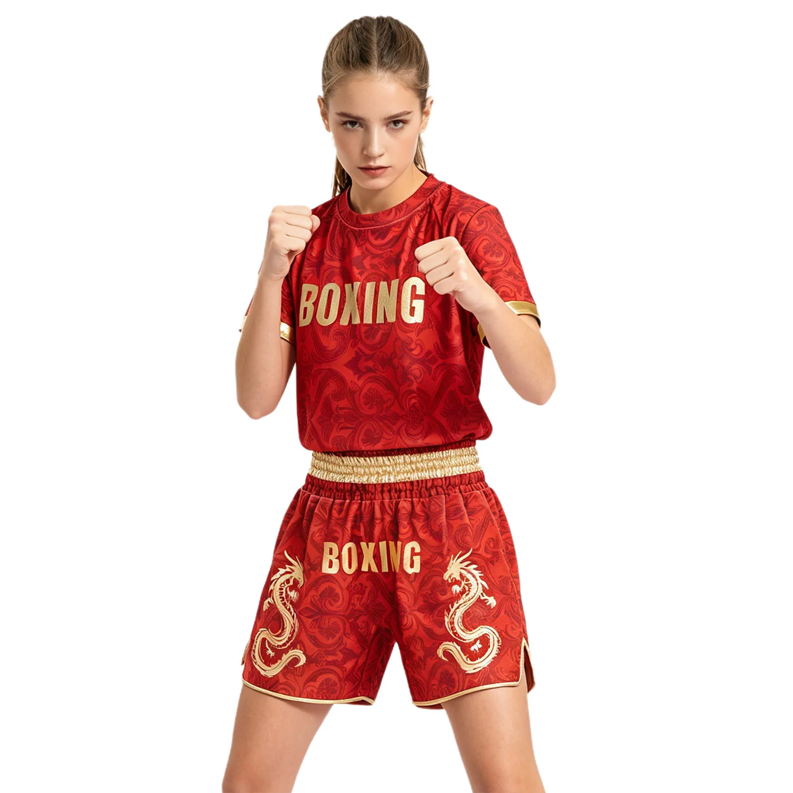 Boys Fight Grappling Costume Kids Boxing Outfit for Girls Muay Thai Boxing Jersey Fighting Wear Quick-dry Tops with Shorts Sets