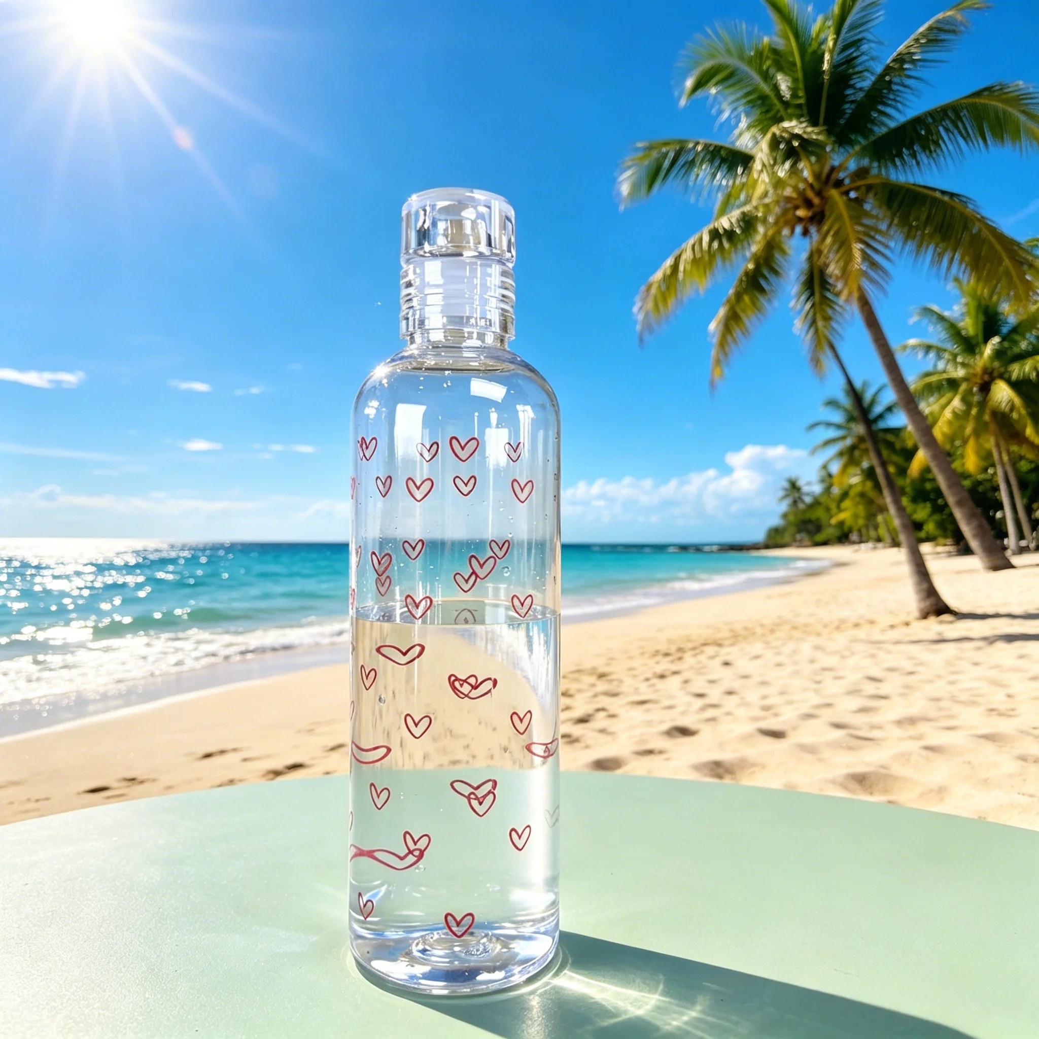 500ML Clear Straight Sip Water Bottle with Bow, Heart & Daisy Prints, Minimalist Large Capacity Leakproof Reusable Cup for Ice D - view 5