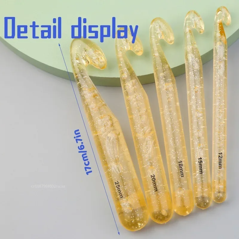 1pc 12/15/18/20/25 Mm Transparent Crystal Crochet Hooks Set Weave Sewing Tools Embroidery Needles Big Knitting Needles