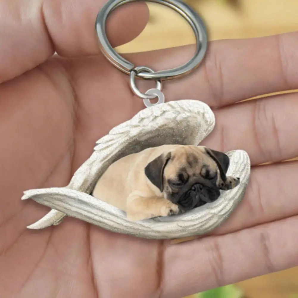 Acryl Nette Hund Schlafen Engel Schlüssel Ketten Tier Keychain Für Frauen Mädchen Weibliche Halter Auto Schlüssel Kinder Geschenk Drop Schiff