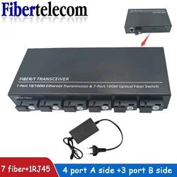 Fast Ethernet switch Converter 10/100M 7F1E 20KM Ethernet Fiber Optical Media Converter Single Mode 1 RJ45 7 SC fiber Port