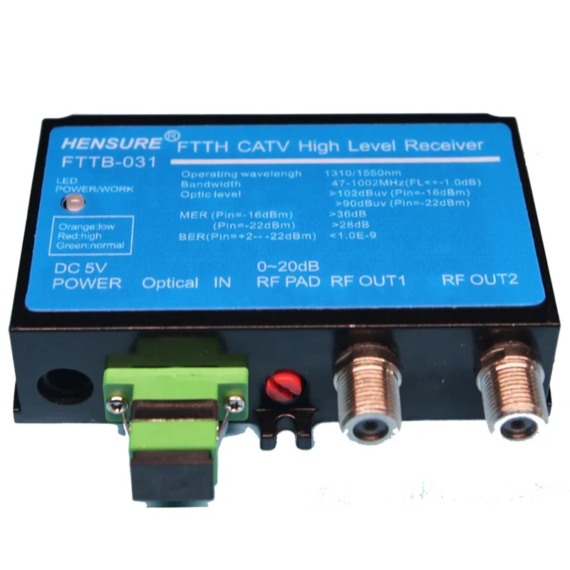 

Mini DBC 2-Port Optical Receiver 100dbuv Catv High Level FTTH FTTB Network Equipment SC APC Connector Fiber Optic Equipment