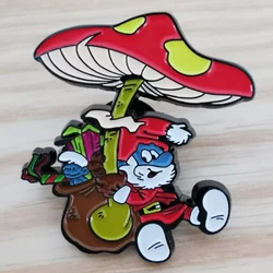 Blue elf santa with mushroom enamel pin metal badge Anime brooches gift