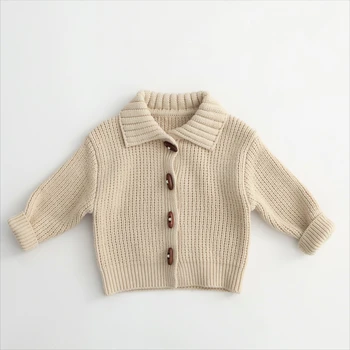2026 Children Sweater Coat  Spring and Autumn New Cotton Knitted Baby Boy's Cardigan Coat Solid Color Horn Button Sweater