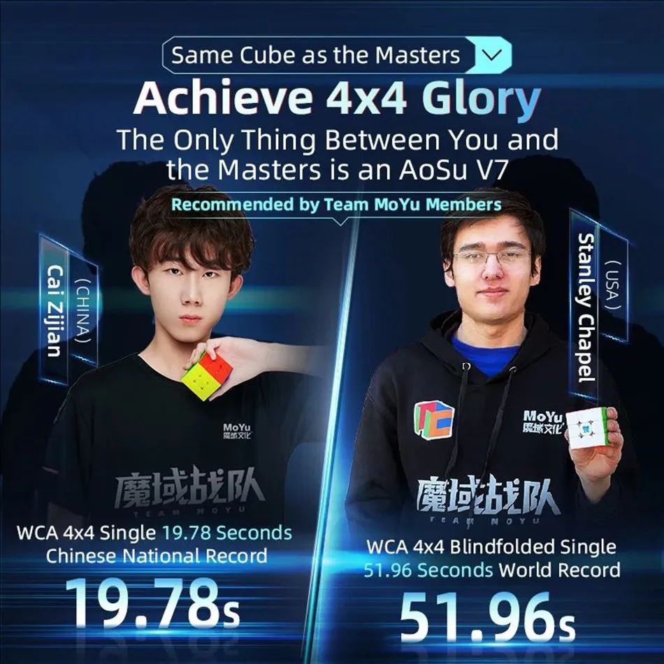 MoYu AoSu V7 Magnetische 4x4x4 Magic Speed Cube AOSU V7 Magnetische Track UV Kubus stickerloze Puzzel Speelgoed Geschenken MOYU AOSU 4X4