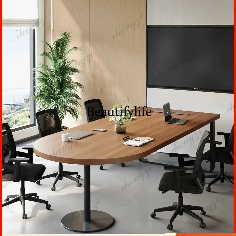 L181 Solid wood conference table, simple modern strip table and chair combination meeting room reception oval negotiation table