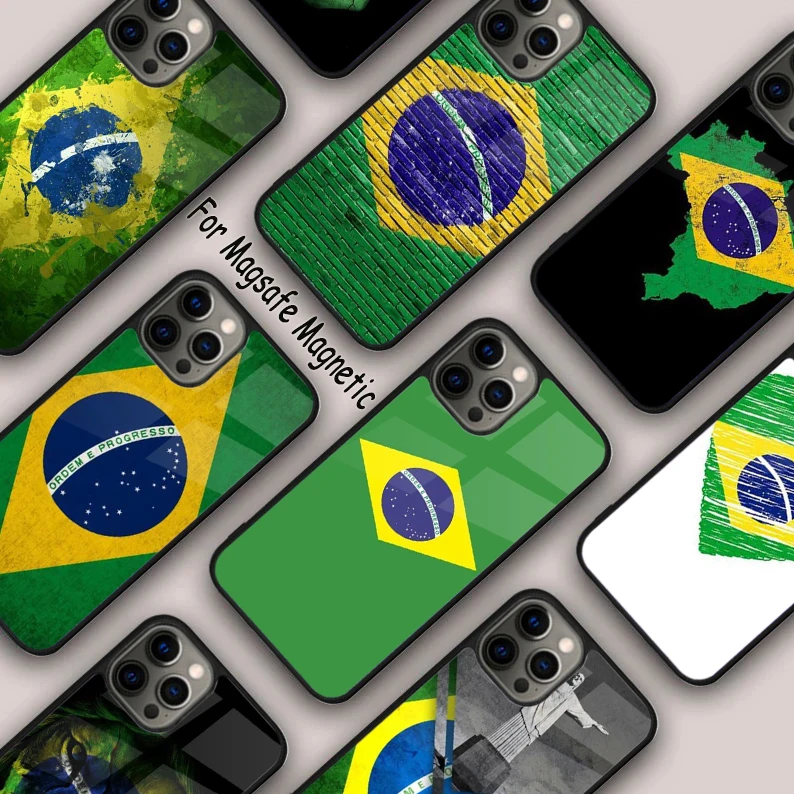 Brasil Brazil Flag Vintage Retro Country Brazilian Pride Magnetic Phone Case For iPhone 16 14 13 12 11 Pro Max 15 Plus MagSafe