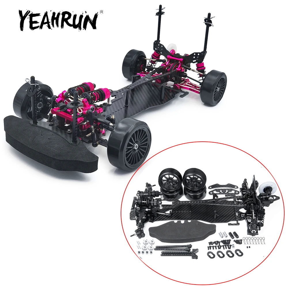 

YEAHRUN Metal & Carbon Fiber & Plastic Frame Kit w/ Wheels Shock Absorbers for Sakura D5 1/10 RC Drift Car Truck Upgrade Parts