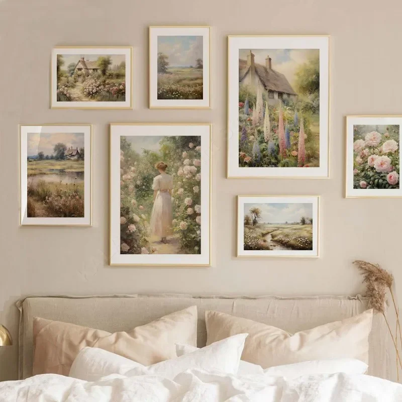 Vintage 19th Century Art Oil Painting Landscape English Countryside Canvas Print Botanical Wall Pictures For Living Room Decor