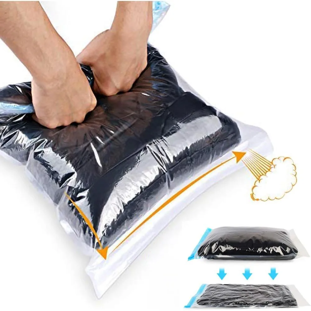 Vacuum Compression Storage Bags for Travel 12 Pack Space Saver Bags No Pump Needed Reusable Organizer for Clothes Bedding Packing