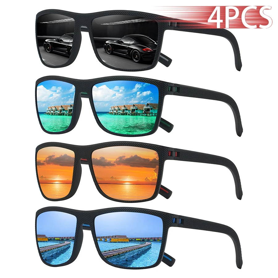 4PCS Fashion Eyewear Vintage Check Pattern Sunglasses Men Women Fishing Driving Man Luxury Brand Designer Sun Glasses