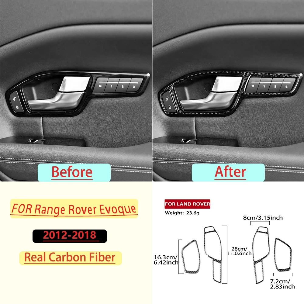Real Carbon Fiber For Range Rover Evoque 2012-2018 Car Door Handle Cover Trim Customizable Car Sticker Interior Accessories