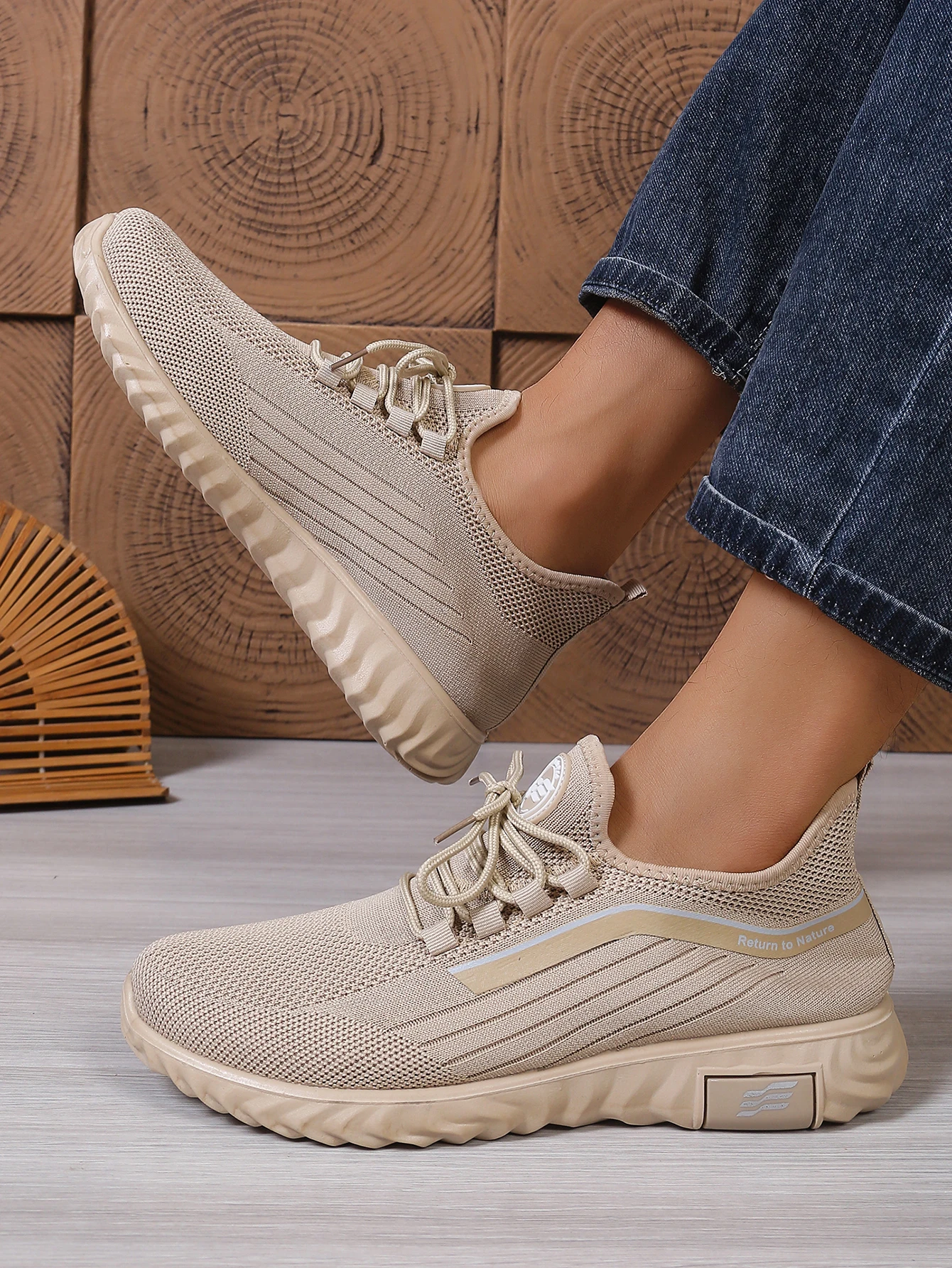 Herren Casual Strick-Schnürsneaker, Atmungsaktives Mesh-Obermaterial Sportschuhe, Ganzjährig Leichte Fußbekleidung – Detail 9