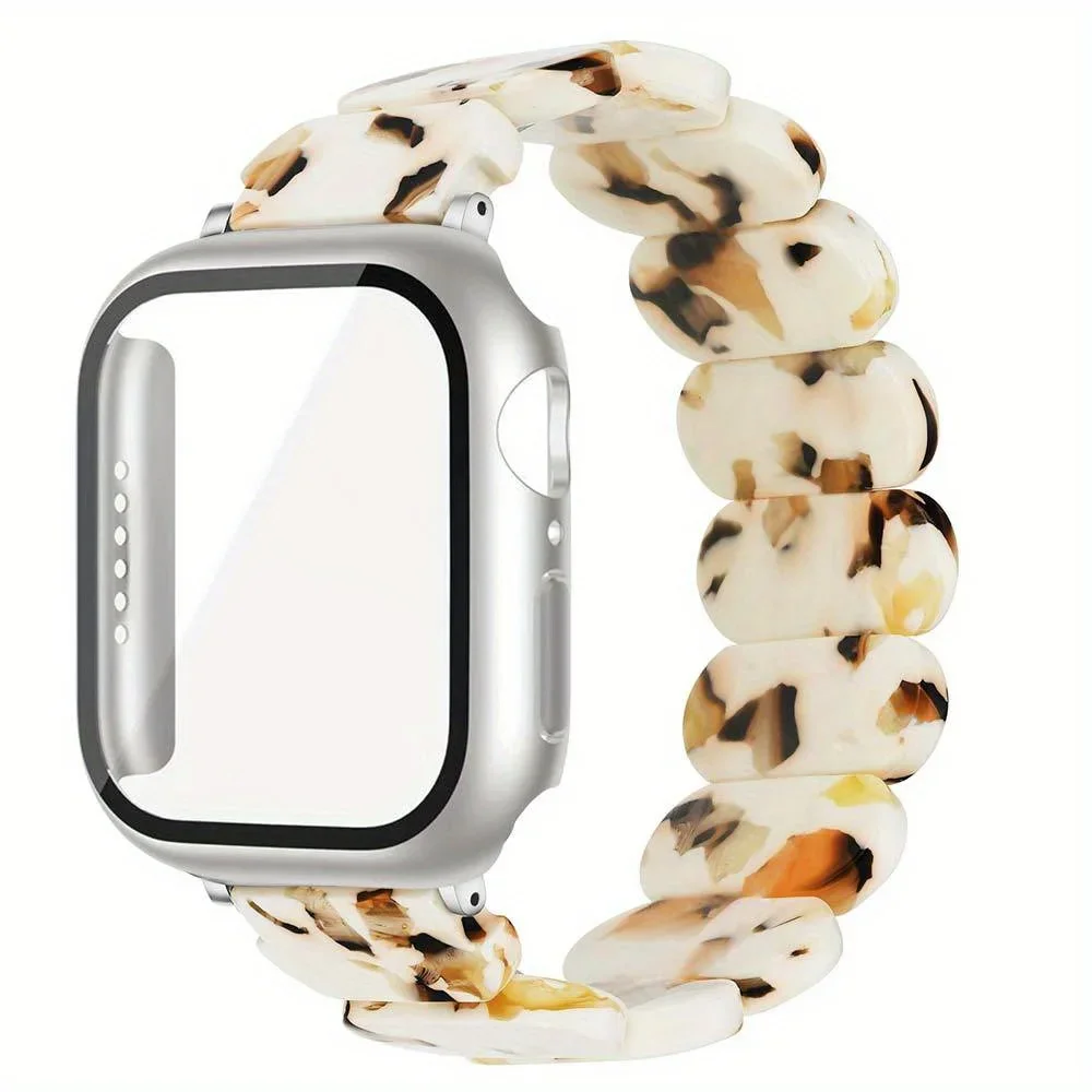 Pasek z żywicy + etui ze szkła hartowanego do Apple Watch Series 10/9/8/7/6/5 46mm 42mm 44mm 45mm 41mm 40mm bransoletka z paskiem do zegarka z osłoną