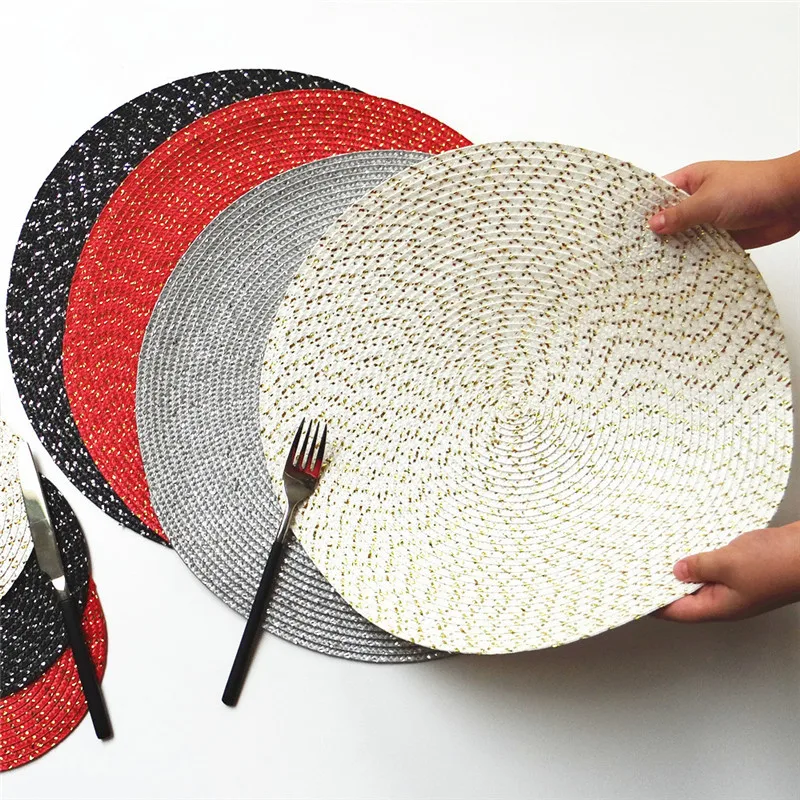 

1Pc 18cm/36cm Round Insulation Placemat Multipurpose Anti-scalding Coaster Gold Woven Table Mat