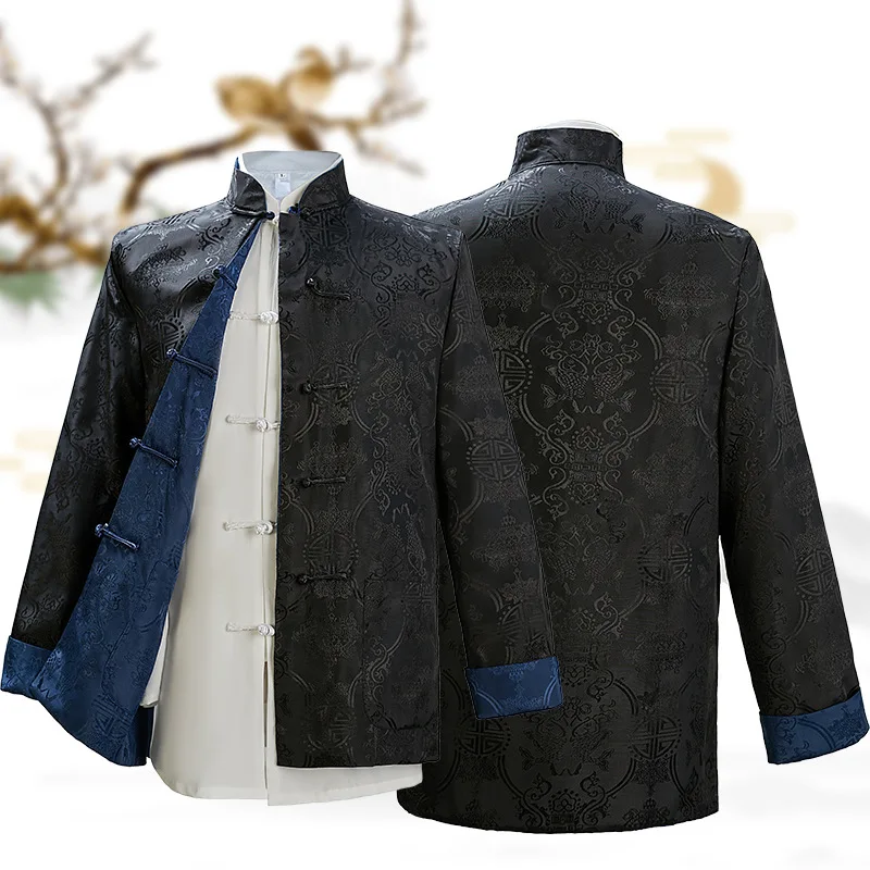 Man Tang Suit Chinese Traditional Clothes Vintage Style Men's Long-Sleeve Printed Coat Fashion Spring Tang Suit Jacket