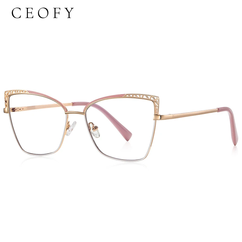 Ceofy Women Metal Cat Eye Optical Myopia Eyeglasses Frame Fashion 2024 New Prescription Glasses Frame