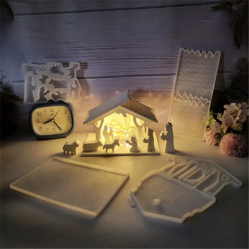 Silicone Mold for Nativity House Decoration Desktop Ornament Mold Jewelry Tool