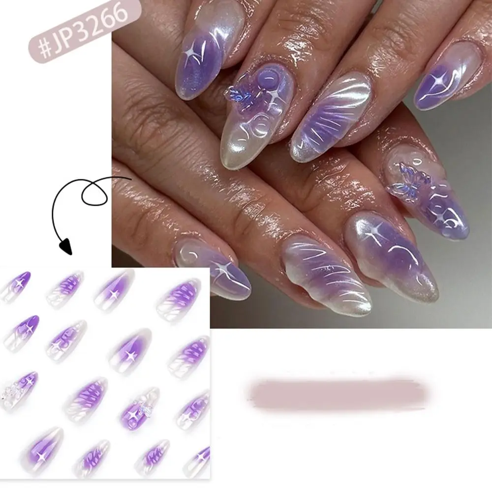 매니큐어 긴 아몬드 인조 손톱 우아한 프렌치 가짜 Nials 스타 분리형 네일 팁 DIY