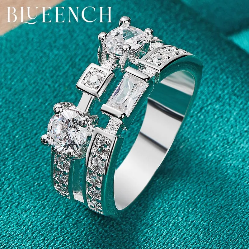 

Blueench 925 Sterling Silver Zircon Double Ring Ring Ring Suitable For Women'S Wedding Party Fashion Temperament Jewelry