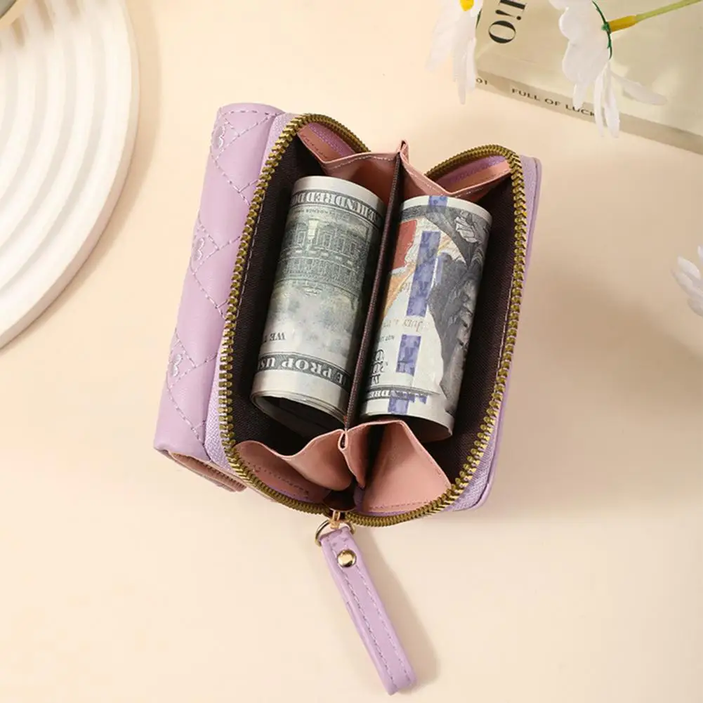 Small Wallet with Coin Pocket Women Wallet Women Stylish -fold Wallet with Embroidered Heart Mini Card Holder for Shopping
