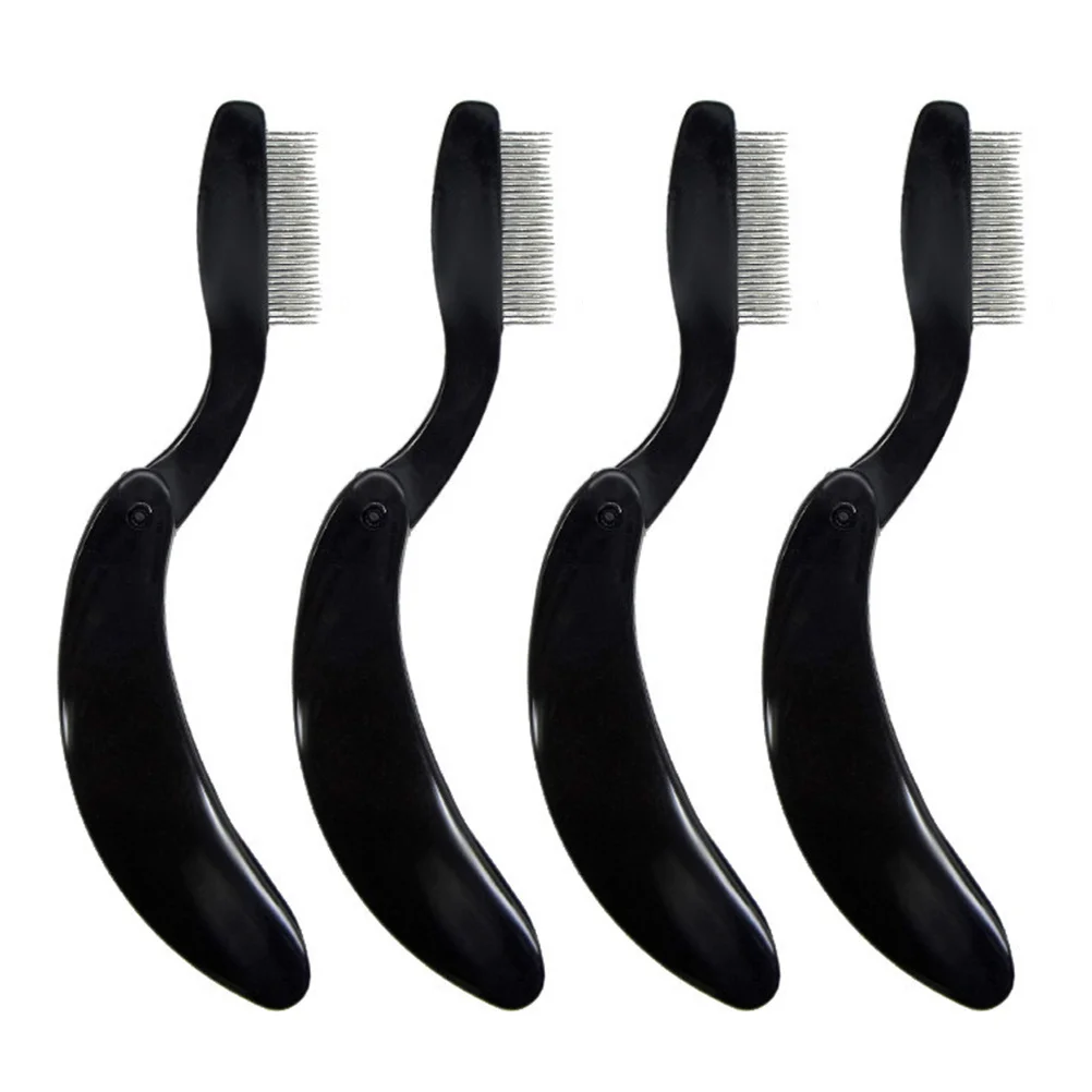 4 szt. Zakrzywiony grzebyk do brwi z metalowymi zębami i plastikową rączką, składany separator do rzęs do podkręcania tuszu.
