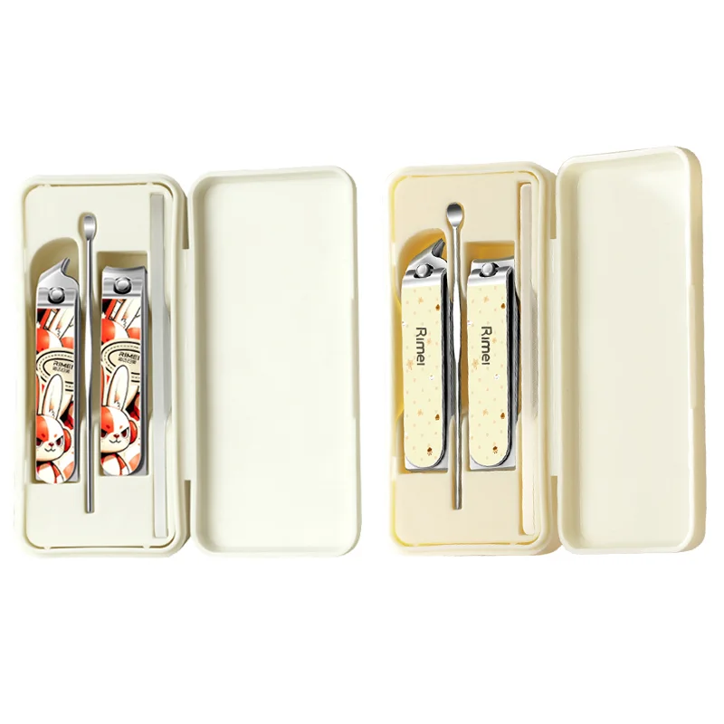 Stainless Steel Nail Cutter with Ear Pick, Portable Nail Clipper Set, Mini Travel Manicure Kit,Storage Box Nail Grooming Tools