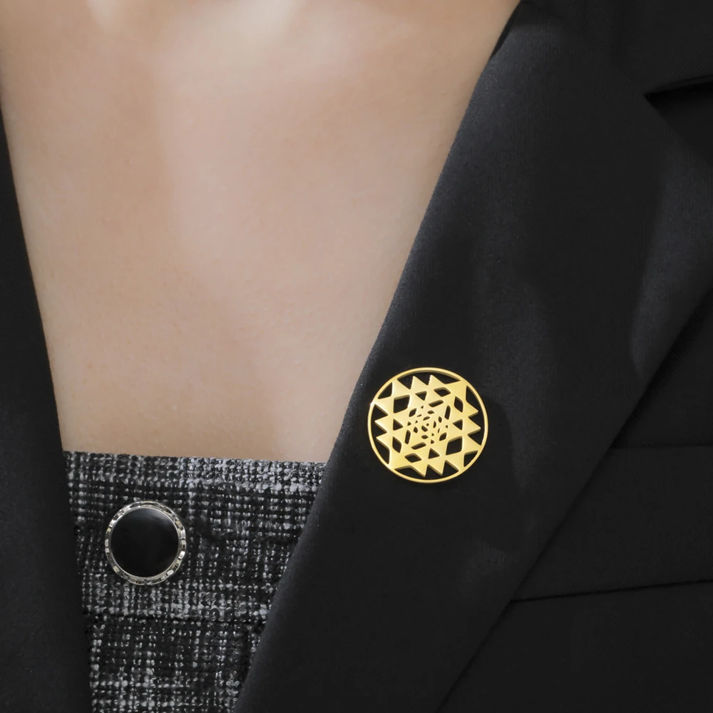 داوابارا سري يانترا بروش دبابيس شري شقرا ماندالا الهندسة المقدسة شفاء رمز اليوغا هدية مجوهرات من صلب لا يصدأ #5