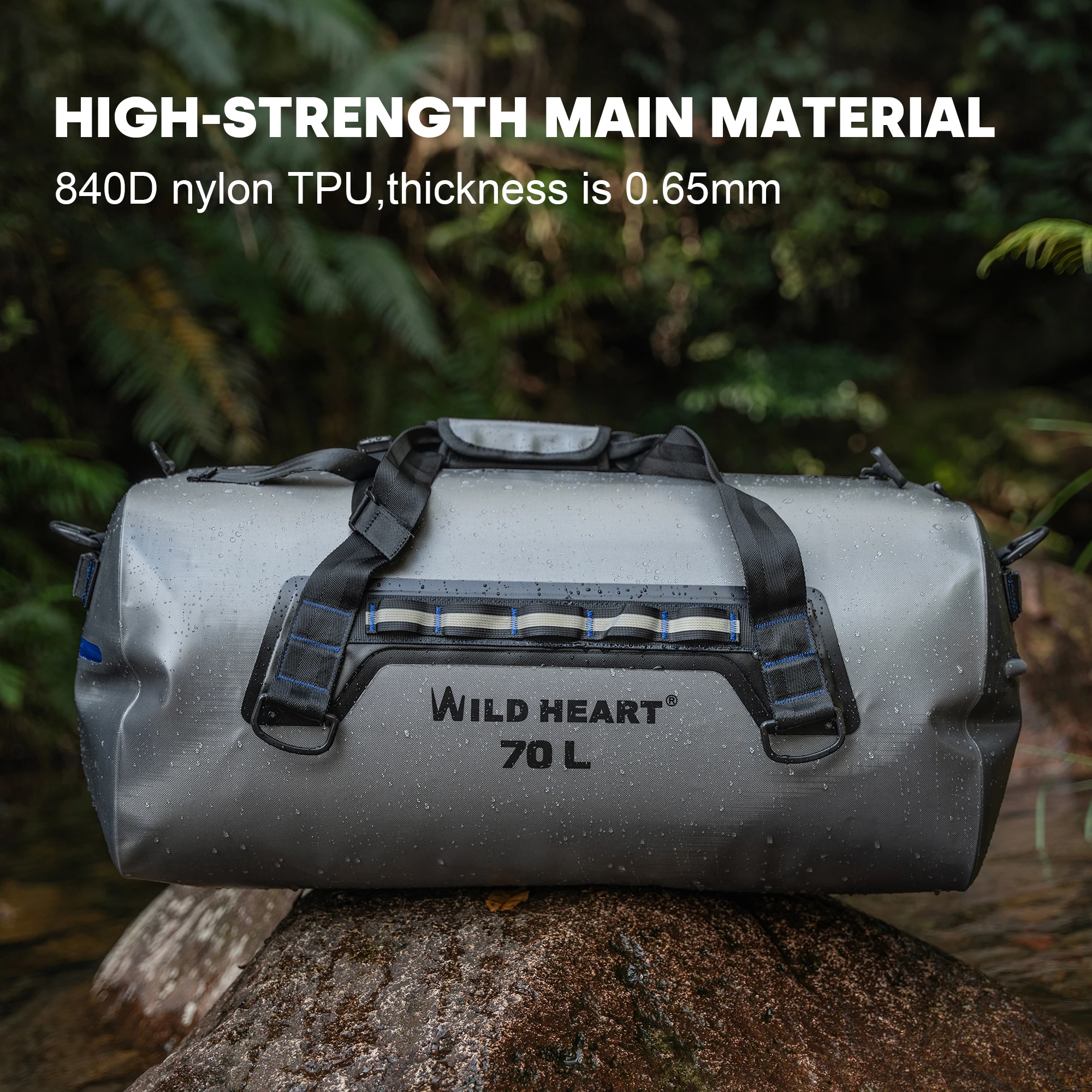 

70L Thickened TPU Airtight Waterproof Motorcycle Tail Bag Waterproof Luggage Bag for Yacht Travel Kayaking Rafting Skiing