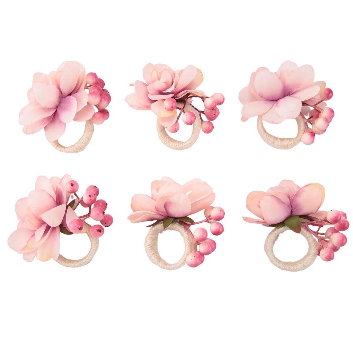 Flower Napkin Rings 6Pcs, Napkin Rings Holder, Spring Floral Serviette Buckles Holder Table Decorations, A