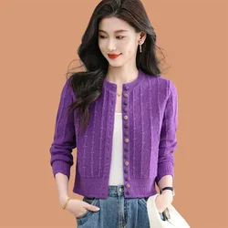 Korean Short Single-Breasted Knitted Cardigan Women's Loose Autumn Sweater Female Elegant Knitwear Jacket Tops Ladies Outwear