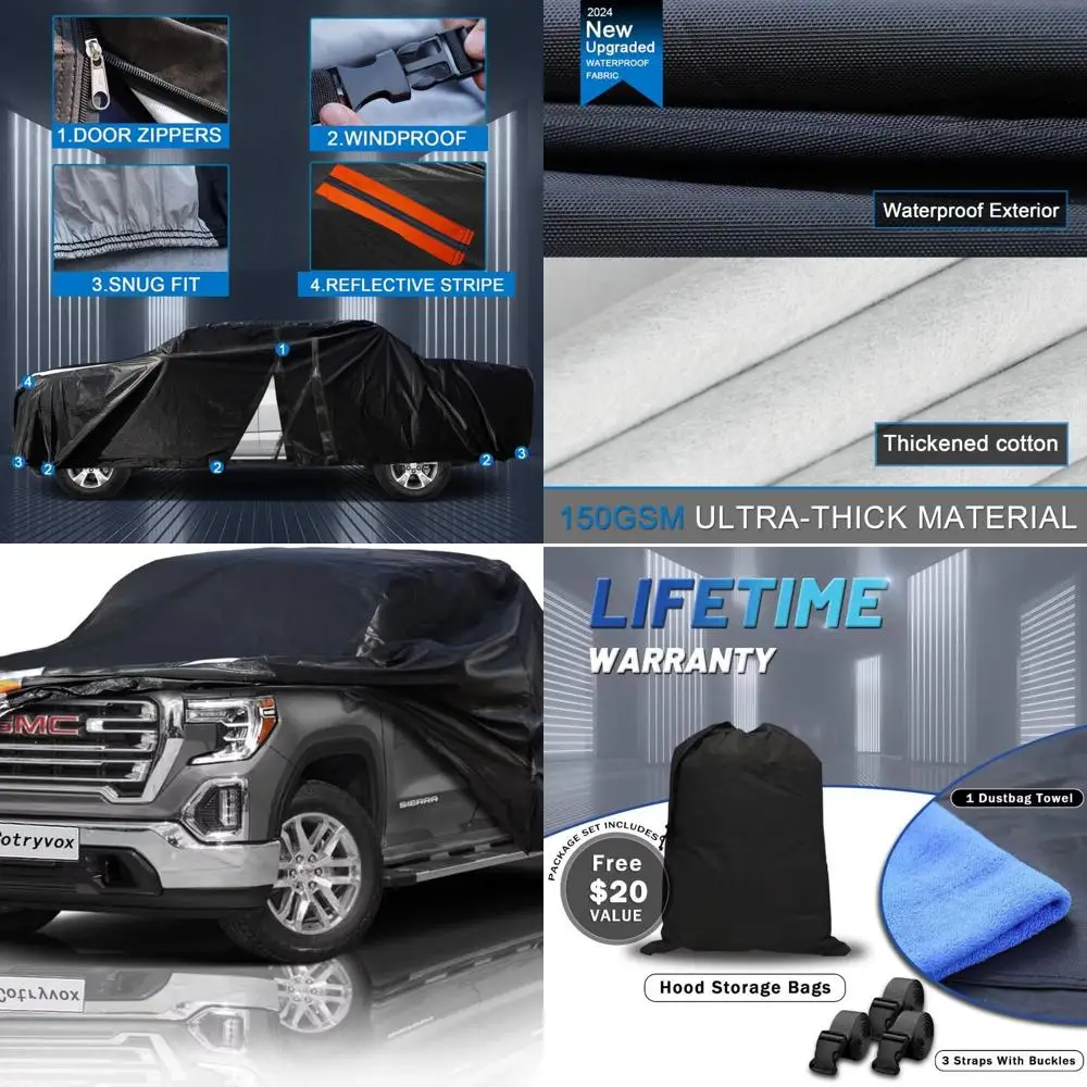 

All-Weather Waterproof Truck Cover for Ram 1500, F150, Silverado 1500 - Outdoor Protection for Up to 242 Trucks