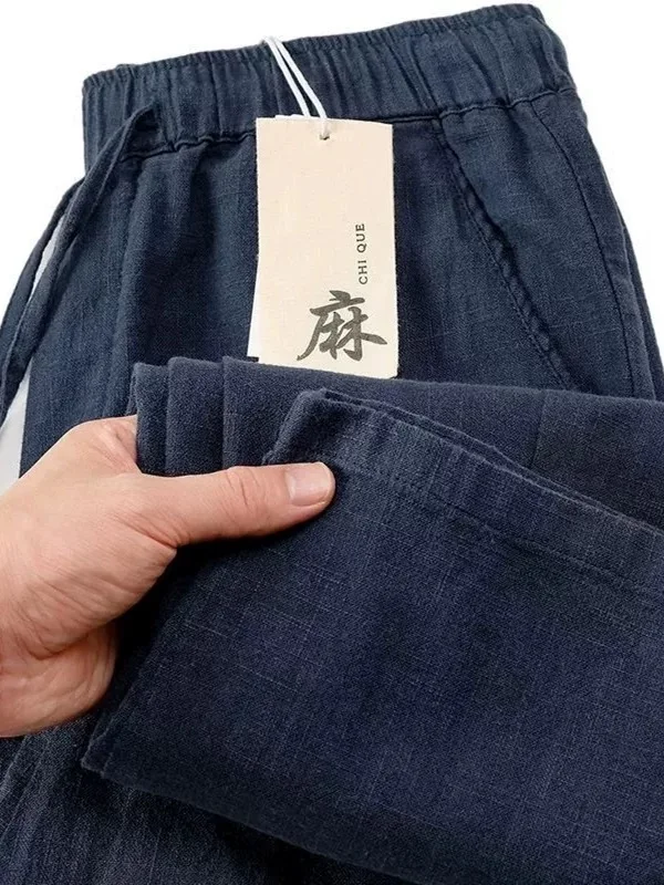 

Легкие дышащие прямые брюки из хлопка и льна для мужчин, летние тонкие однотонные универсальные длинные брюки для молодежи