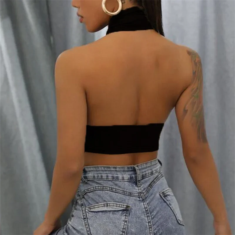 y2k Halter Top Women Summer Clothes Solid Color Sleeveless Backless Vest T Shirt 2000s Aesthetic Clothing Streetwear image 6
