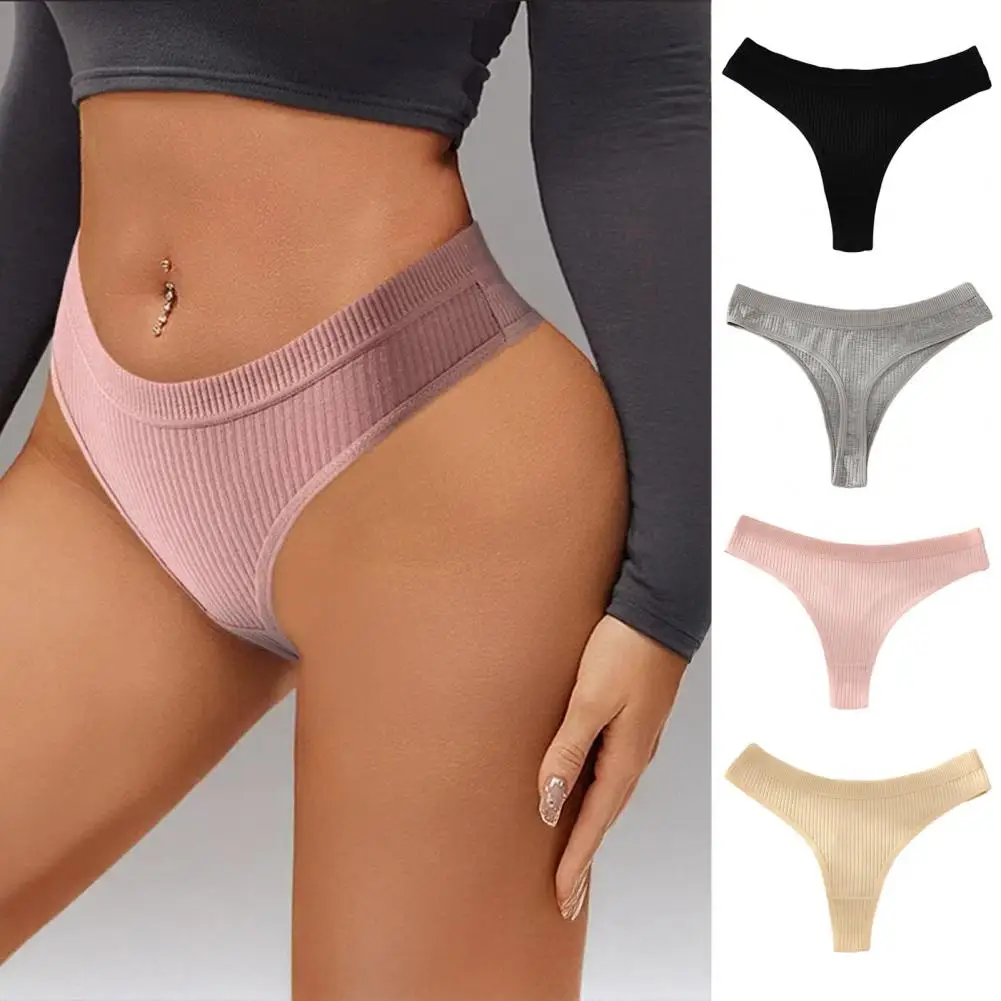 Women Thong Underwear Cotton Thongs for Women Low Rise Sexy T Back Ladies Panties Ribbed No Show Breathable Stretch Underwear