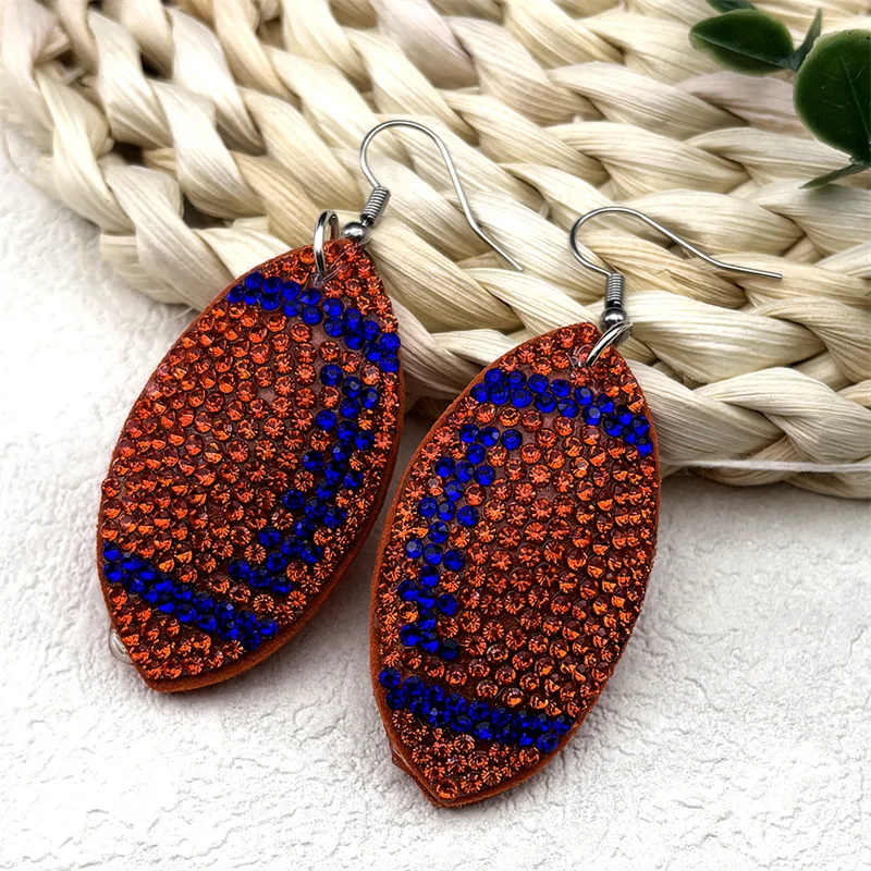 American Football Balls Rugby Rhinestone Earrings for Women Men Blue Orange Color Sports Style Dangle Earrings JewelryZZZ1066