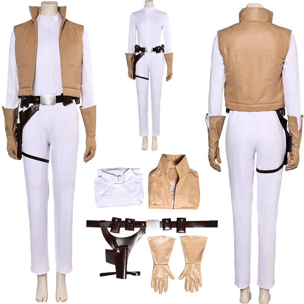 Fantasy Leia Cosplay Princess Costume Battle Suit Jumpsuit Vest Belt for Adult Women Outfits Halloween Carnival Party Clothes